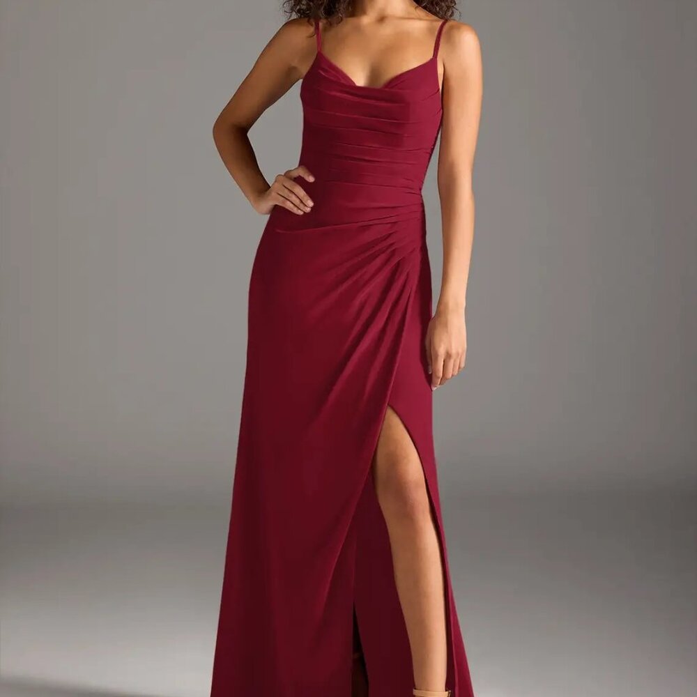 Azazie Deandra‎ Burgundy Mermaid Pleated Chiffon Dress